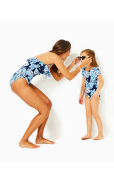 UPF50+ Girls Waterfall One-Piece Swimsuit - Low Tide Navy Bouquet All Day