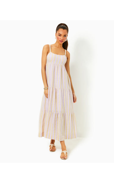 Javanne Linen Maxi Dress - Lilac Opal Island Secrets Stripe