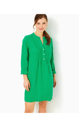 Rhoda Long Sleeve Popover Linen Dress - Brazilian Green