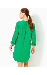 Rhoda Long Sleeve Popover Linen Dress - Brazilian Green