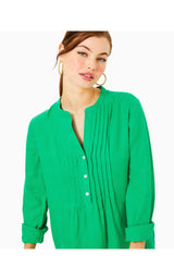 Rhoda Long Sleeve Popover Linen Dress - Brazilian Green