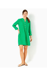 Rhoda Long Sleeve Popover Linen Dress - Brazilian Green