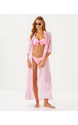 Natalie Maxi Coverup - Conch Shell Pink Lightweight Oxford Stripe