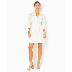Amrita 3/4 Sleeve Shirtdress - Resort White Flora Faille