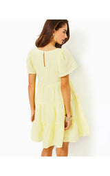 Jocelyn Short Sleeve Embroidered Linen Dress - Finch Yellow You Drive Me Daisy Embroidered Linen