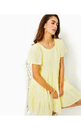 Jocelyn Short Sleeve Embroidered Linen Dress - Finch Yellow You Drive Me Daisy Embroidered Linen