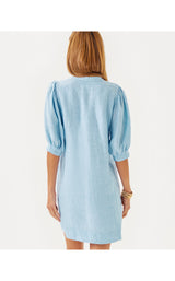 Mialeigh Elbow Sleeve Linen Dress - Blue Peri X Resort White