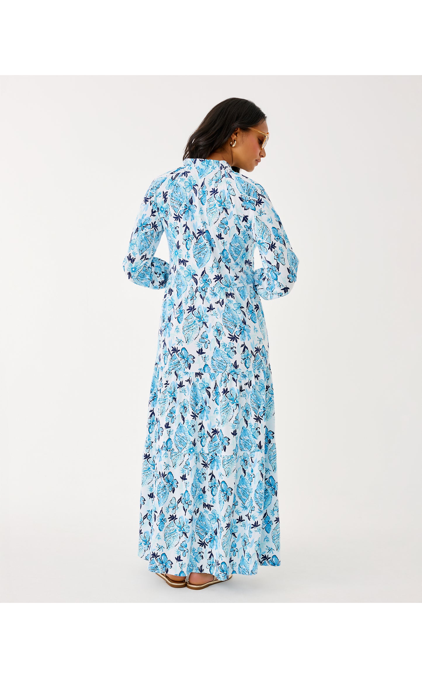 Malone 3/4 Sleeve Maxi Dress - Resort White Seashell Splendor