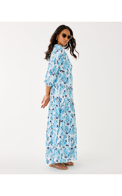 Malone 3/4 Sleeve Maxi Dress - Resort White Seashell Splendor