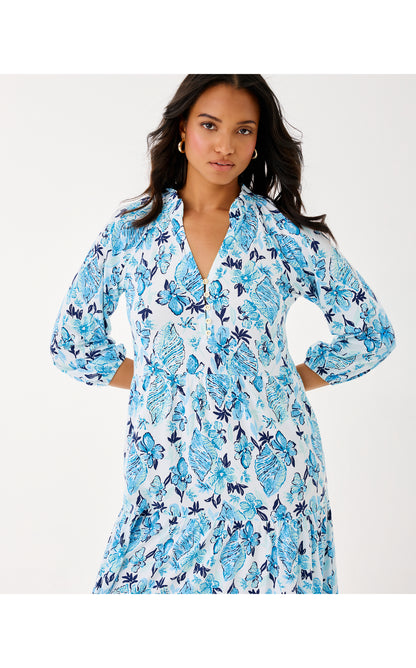 Malone 3/4 Sleeve Maxi Dress - Resort White Seashell Splendor