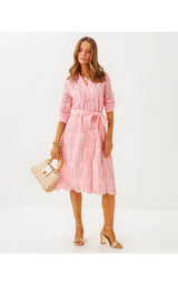 Eira Midi Shirtdress - Pink Muse Pineapple Tile Eyelet