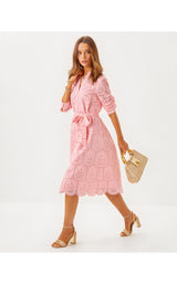 Eira Midi Shirtdress - Pink Muse Pineapple Tile Eyelet