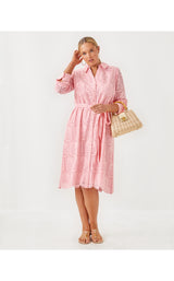 Eira Midi Shirtdress - Pink Muse Pineapple Tile Eyelet