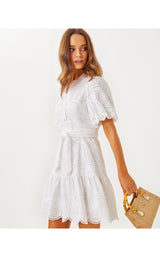 Xylia Dress - Resort White Pineapple Tile Eyelet