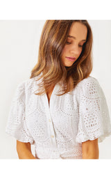 Xylia Dress - Resort White Pineapple Tile Eyelet