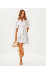 Xylia Dress - Resort White Pineapple Tile Eyelet