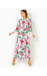 Nathalia 3/4 Sleeve Silk Embellished Maxi Dress - Safari Sanctuary