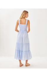 Hadly Smocked Maxi Dress - Jacaranda Blue Ltwt Oxford Stripe