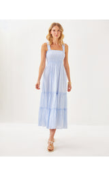 Hadly Smocked Maxi Dress - Jacaranda Blue Ltwt Oxford Stripe