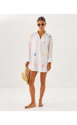Kwitney Embroidered Long Sleeve Coverup - Resort White Beachcomber Embroidery