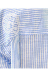 Bondi Button Down Shirt - Jacaranda Blue Beach Day Embroidered Seacret Stripe