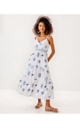 Zanna Embroidered Cotton. Midi Dress - Resort White Castaway Embroidery