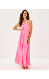 Clairabel Maxi Dress - Rousseau Pink Coral Swirl Poly Crepe