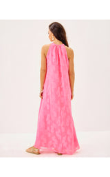 Clairabel Maxi Dress - Rousseau Pink Coral Swirl Poly Crepe