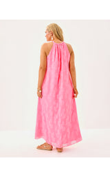 Clairabel Maxi Dress - Rousseau Pink Coral Swirl Poly Crepe