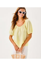 Calais Short Sleeve Top - Limoncello X Resort White
