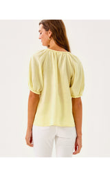 Calais Short Sleeve Top - Limoncello X Resort White