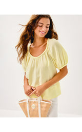 Calais Short Sleeve Top - Limoncello X Resort White
