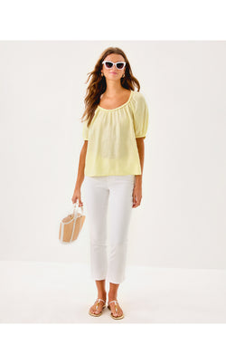 Calais Short Sleeve Top - Limoncello X Resort White