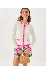 Brockton Polo Cardigan - Coconut X Pink Bliss Tipping