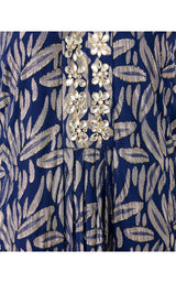 Bellina Silk Maxi Caftan - Low Tide Navy Leafy Babe Metallic Silk Clip