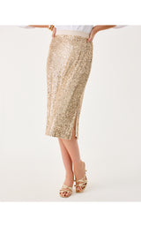 Kendrick Midi Skirt - Gold Metallic Treasure Box Sequin Knit