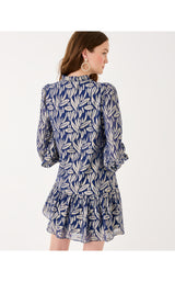 Evaline Silk Dress - Low Tide Navy Leafy Babe Metallic Silk Clip