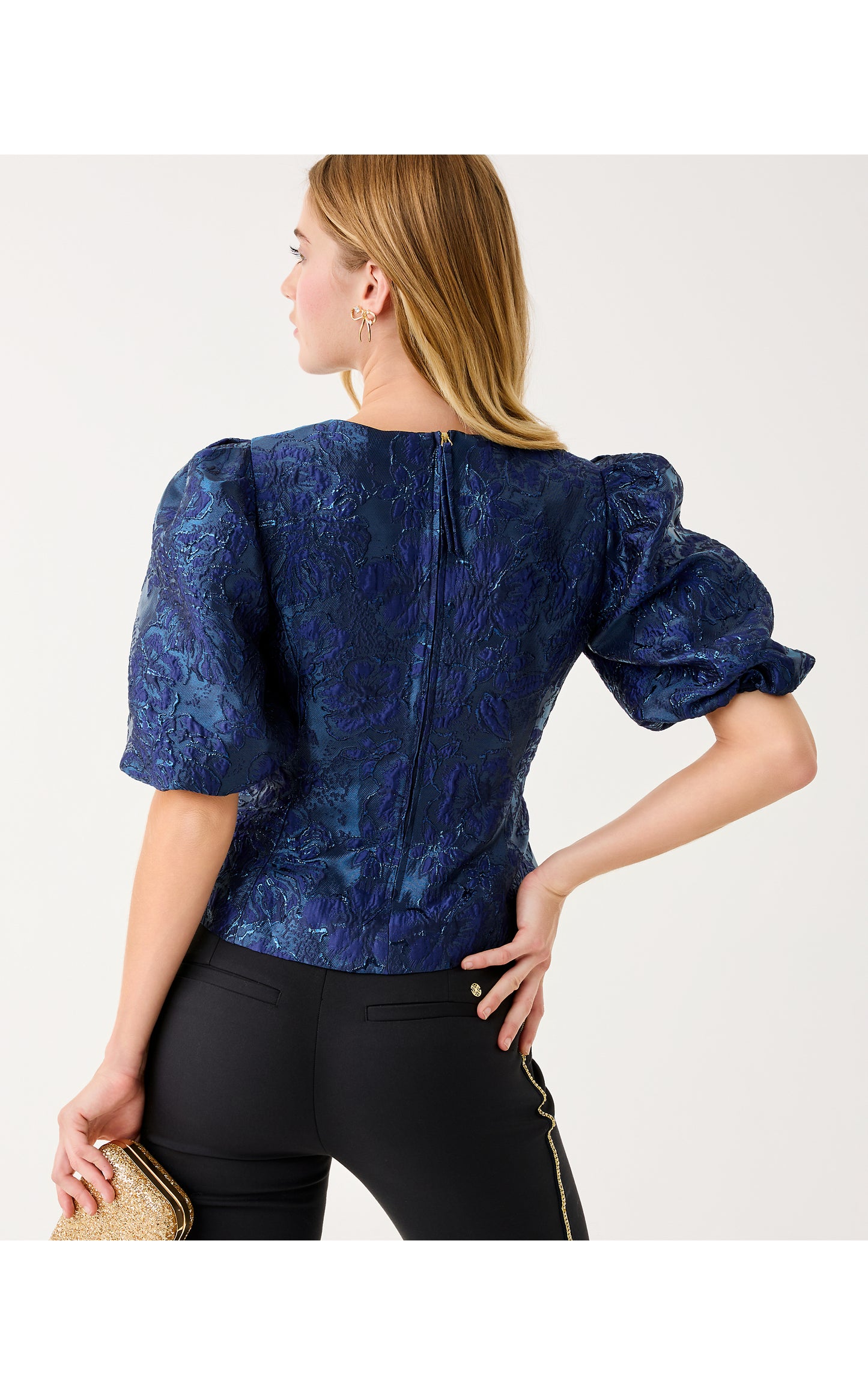 Medora Jacquard Top - Low Tide Navy Nightshade Brocade