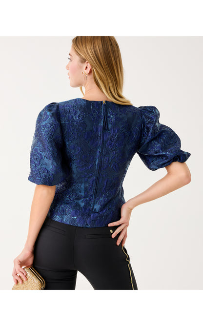 Medora Jacquard Top - Low Tide Navy Nightshade Brocade