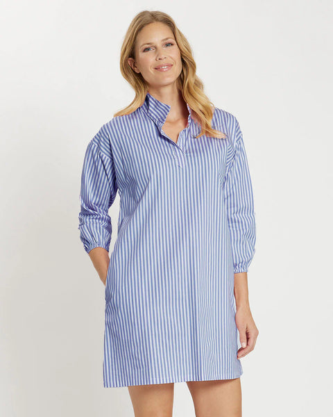 Florence Dress Cotton Shirting- Cotton Stripe French Blue