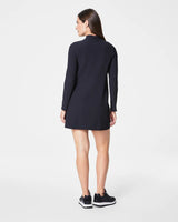 SPANXshape™ Get Moving Contour Rib Long Sleeve Zip Front Dress - Very Black