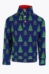 Girls Baker Quarter Snap - Navy Festive Trees