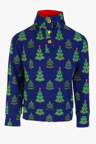 Girls Baker Quarter Snap - Navy Festive Trees