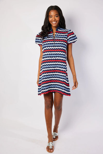 Red, White & Blue Ric-Rac Button Front Mini Dress