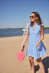 Coastal Blue Gingham Flutter Sleeve Flare Tunic