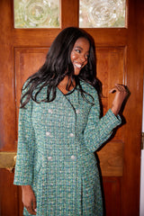 Green Multi Tweed Button Front Coat