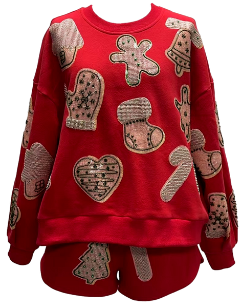 Red Fuzzy Christmas Cookie Sweatshirt