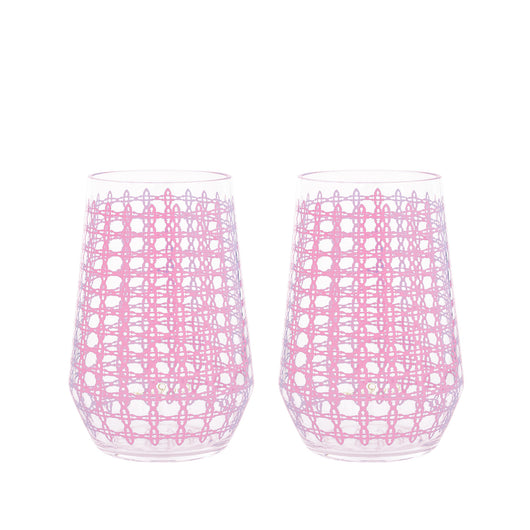 Acrylic Wine Glass Set - Conch Shell Pink Caning