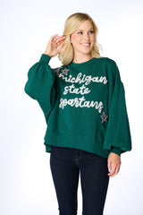 The Michigan State Spartans Glitter Script Balloon Pullover