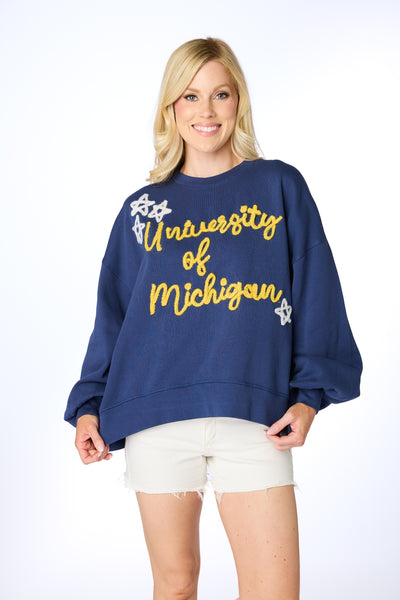 The University of Michigan Glitter Script Balloon Pullover